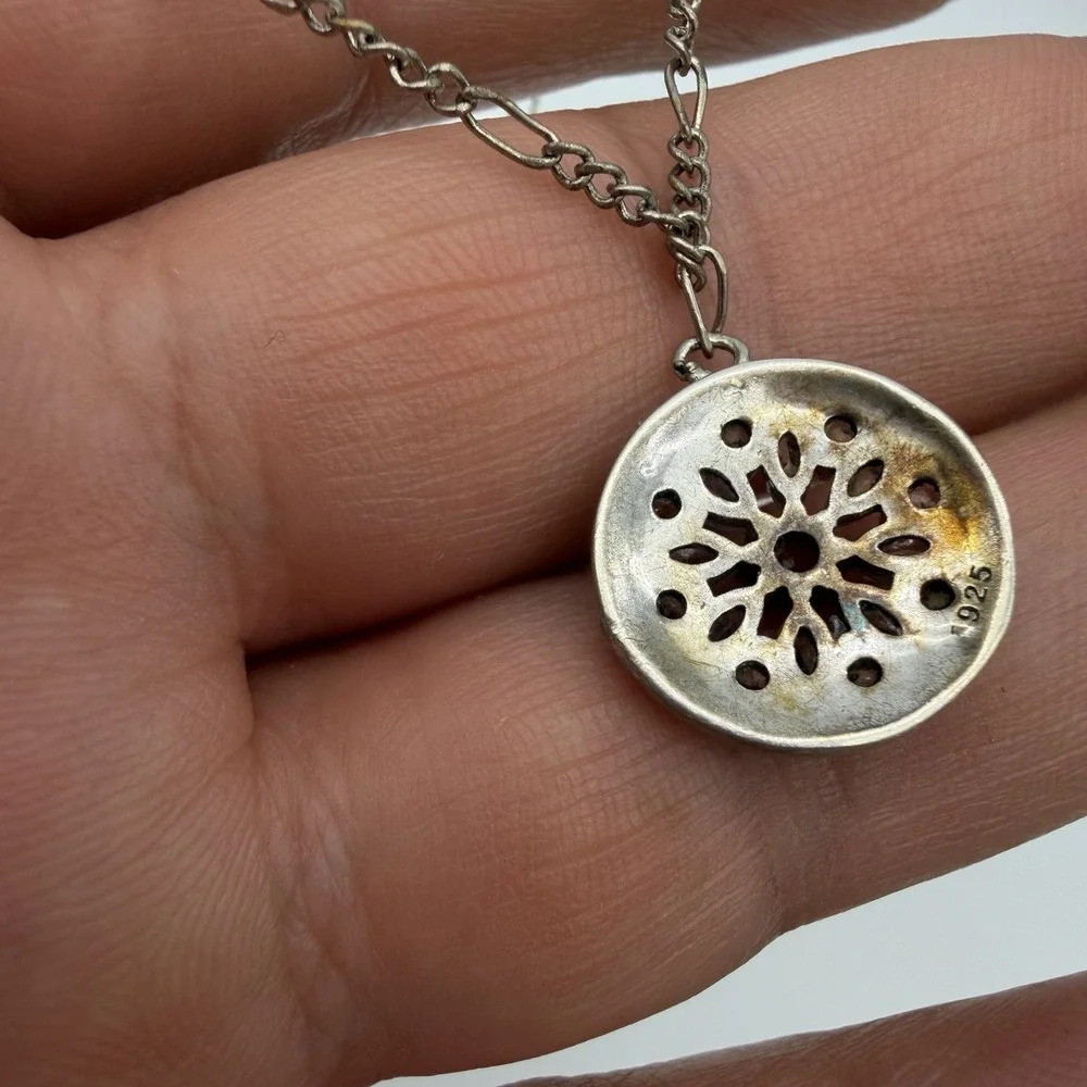 Vintage 925 Sterling Silver Pendant Necklace CZ Stones Dainty‎ Collar
